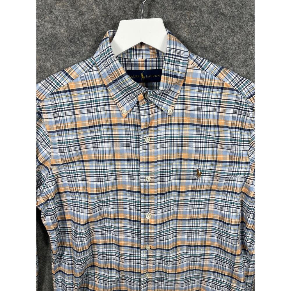 Ralph Lauren Shirt Custom Fit Mens M Blue Plaid Mediumweight Flesh Pony Preppy - Picture 2 of 9